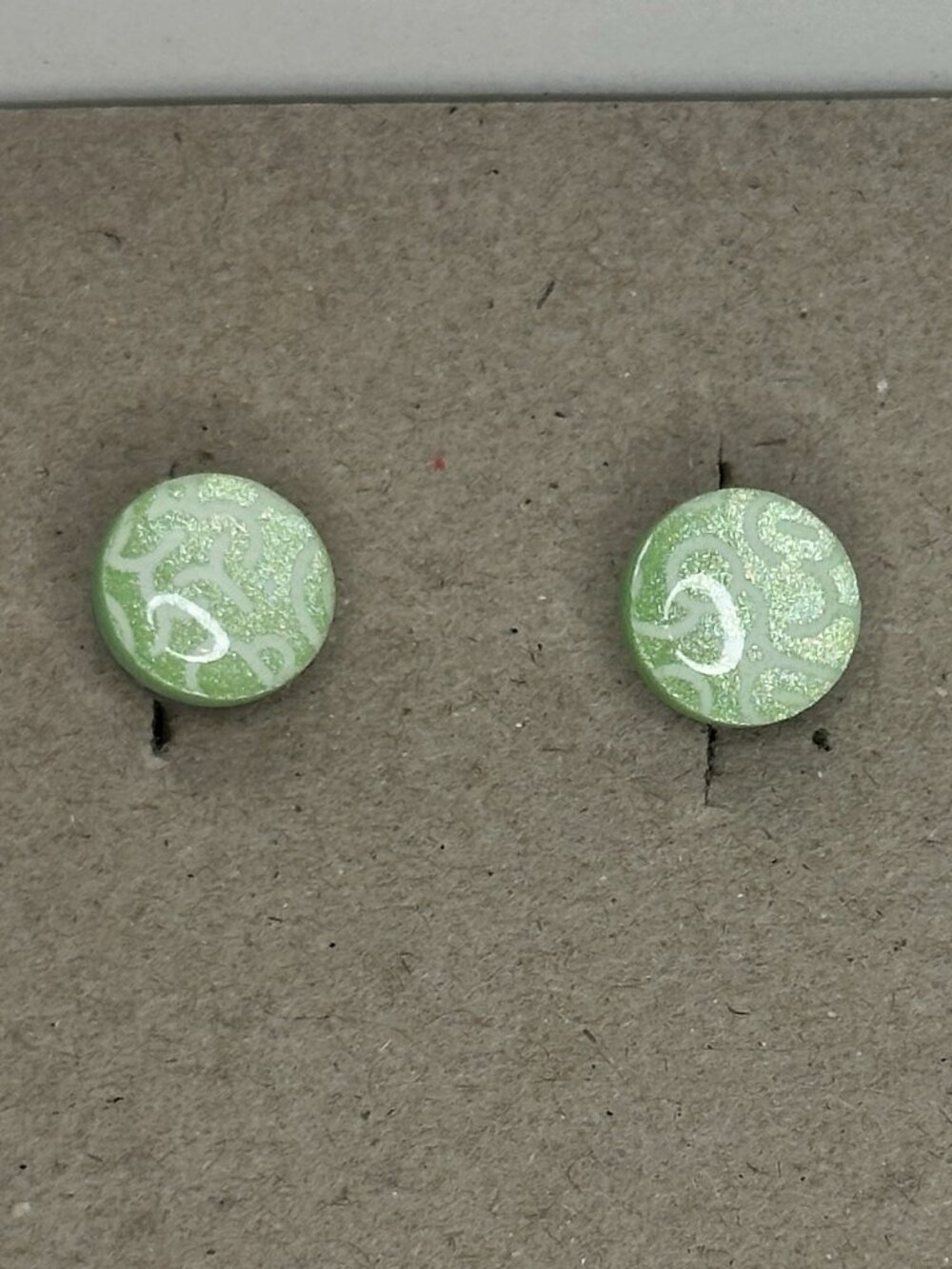 Mint Green Glitter Swirl Round Resin Stud Earrings Petite